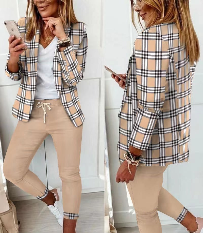 Lapel Neck Blazer Coat & Drawstring Pants Set