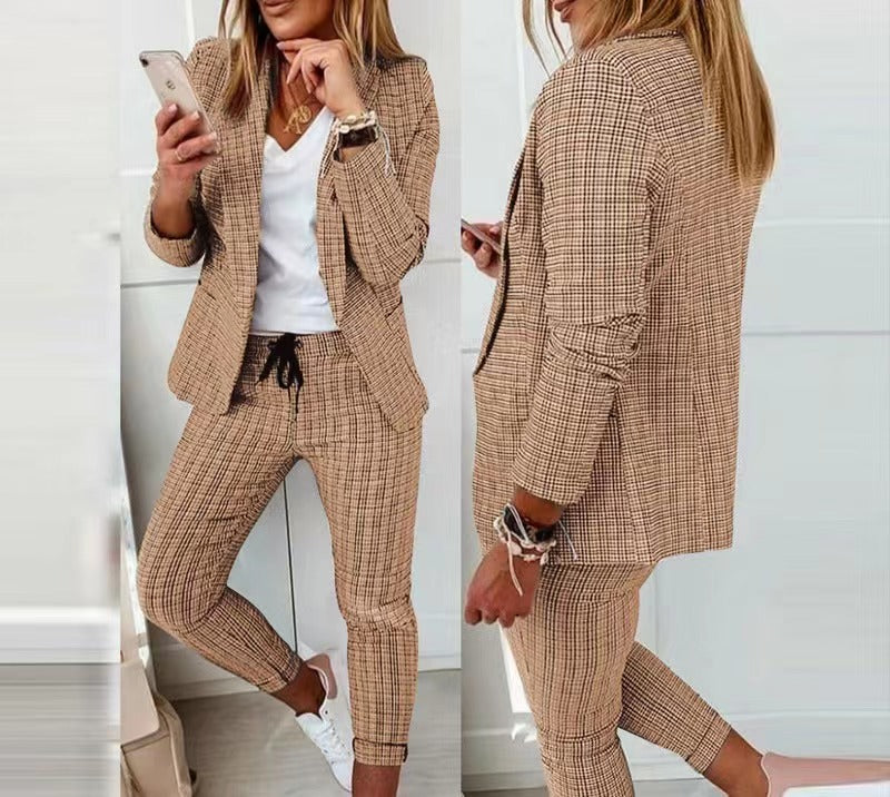 Lapel Neck Blazer Coat & Drawstring Pants Set