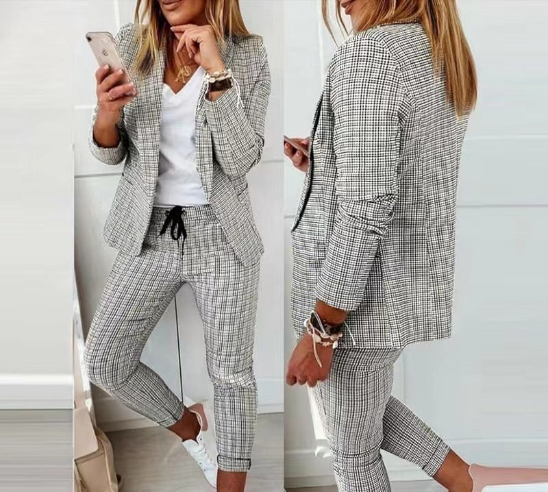 Lapel Neck Blazer Coat & Drawstring Pants Set