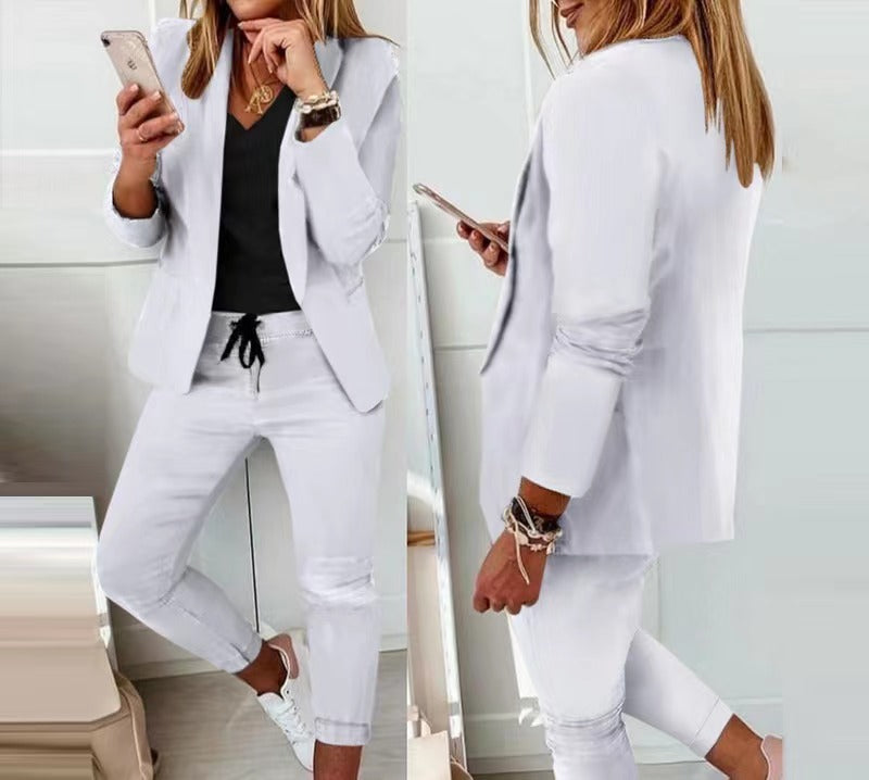 Lapel Neck Blazer Coat & Drawstring Pants Set