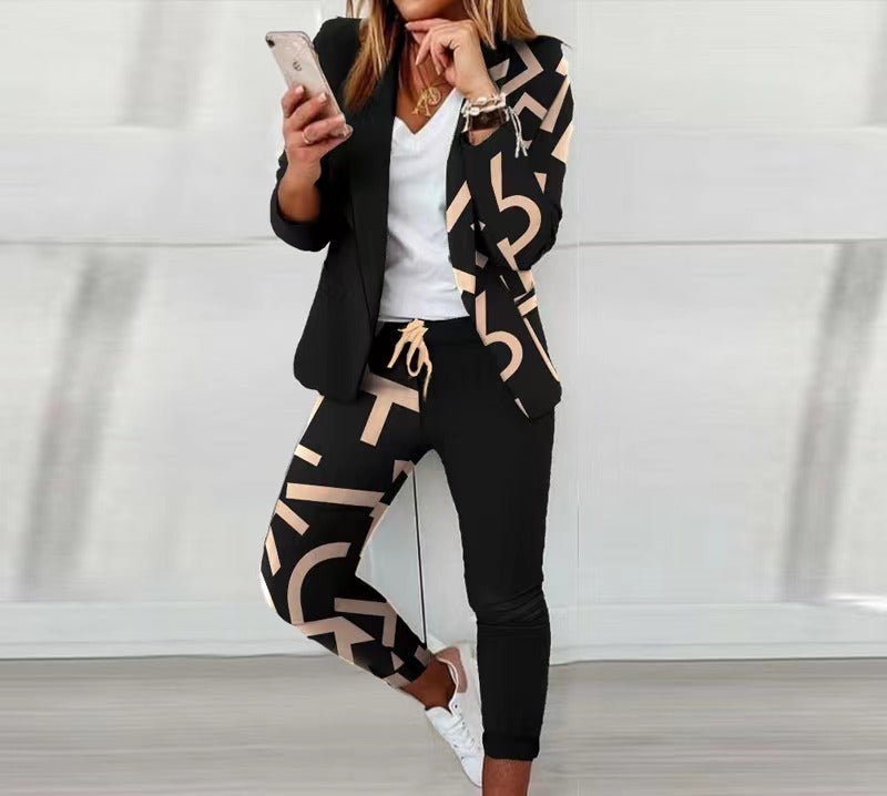 Lapel Neck Blazer Coat & Drawstring Pants Set