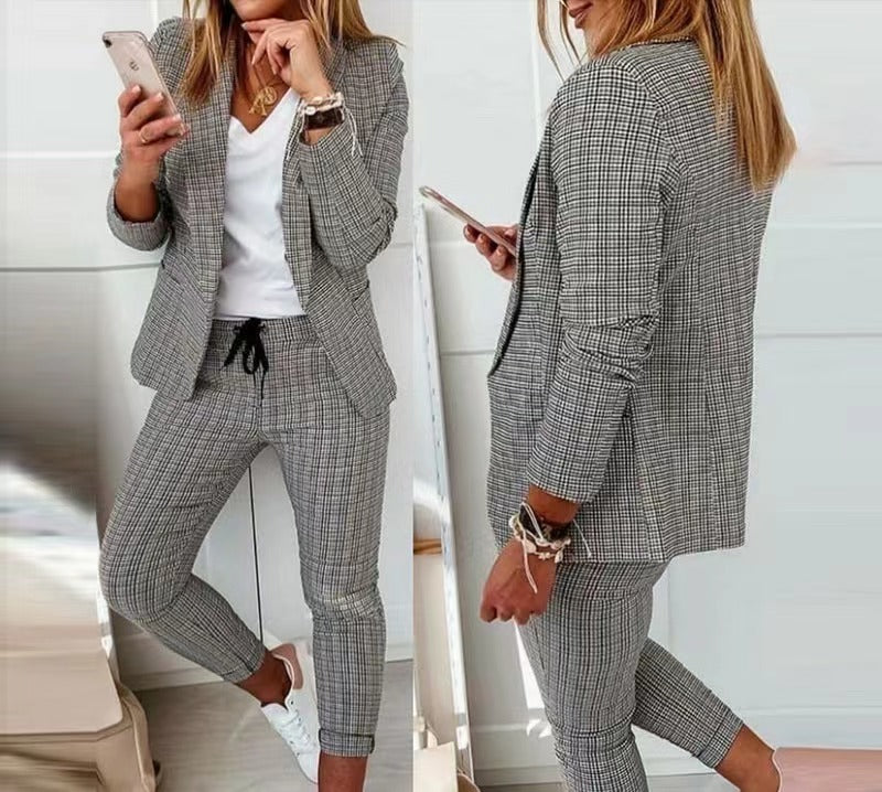 Lapel Neck Blazer Coat & Drawstring Pants Set