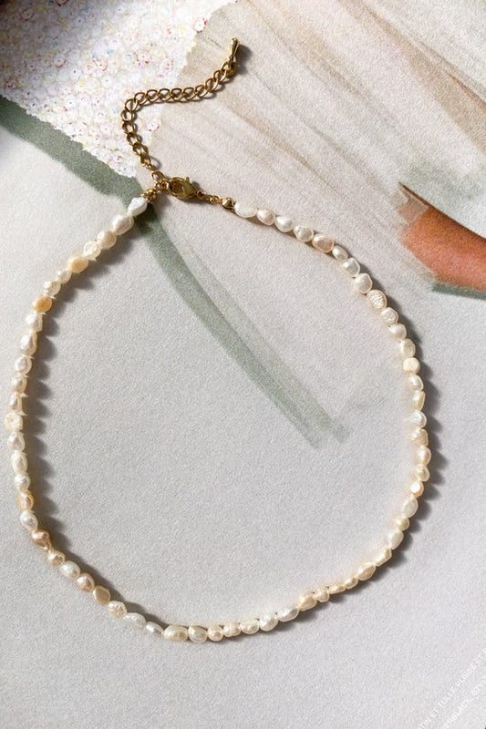 14K Gold Plated Baroque Dainty Choker Pearl Necklace