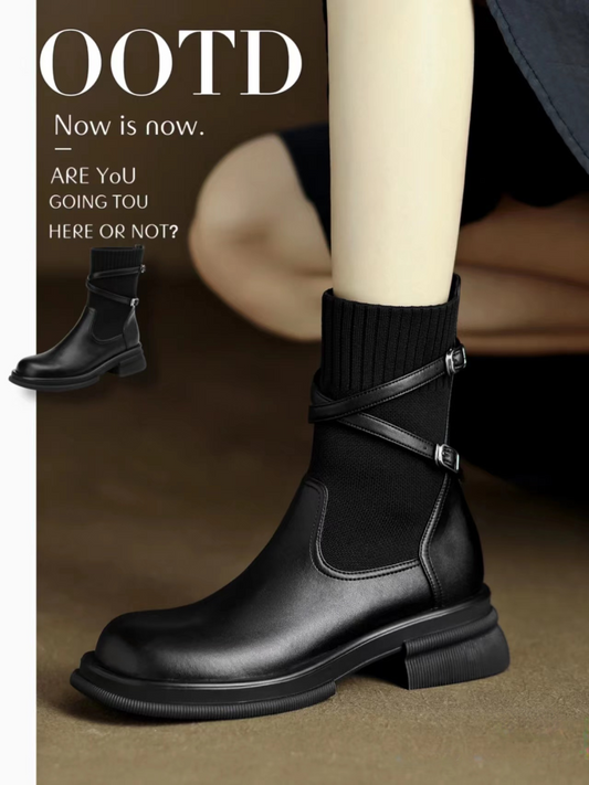 Women's Round Toe Vintage Thick Soled Short Tube Ankle Boot