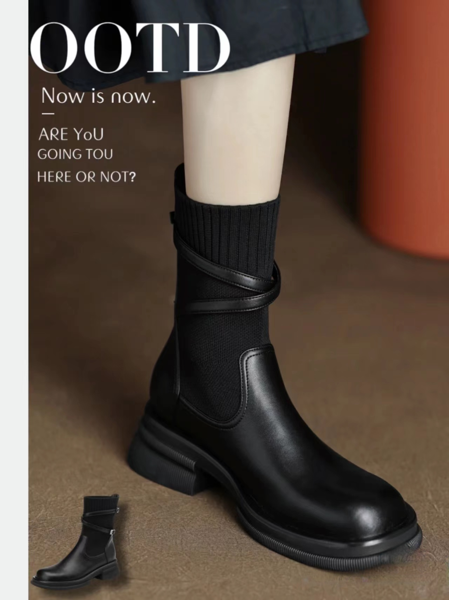 Women's Round Toe Vintage Thick Soled Short Tube Ankle Boot