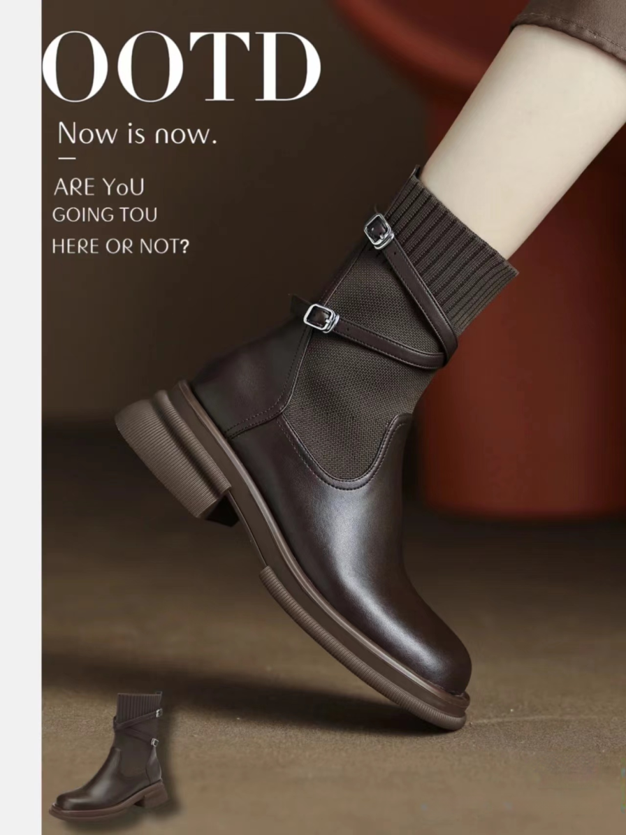 Women's Round Toe Vintage Thick Soled Short Tube Ankle Boot