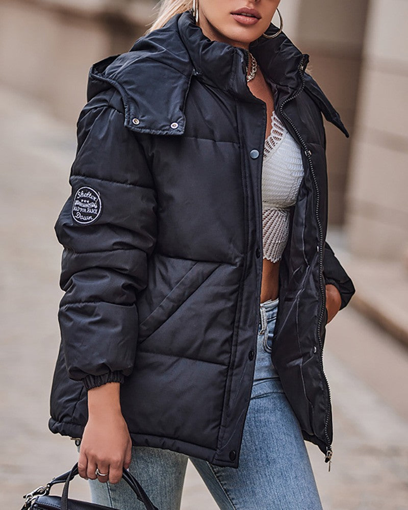 Women's Contrast Paneled Pocket Design Hooded Puffer Coat