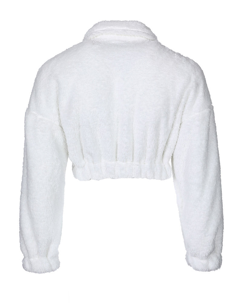 Women's Fashion Long Sleeve Button Design Fluffy Crop Coat