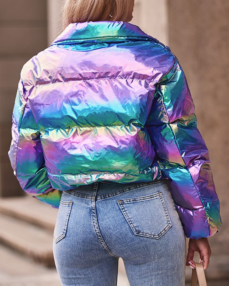 Women's Fashion Long Sleeve Zip Up Puffer Jacket