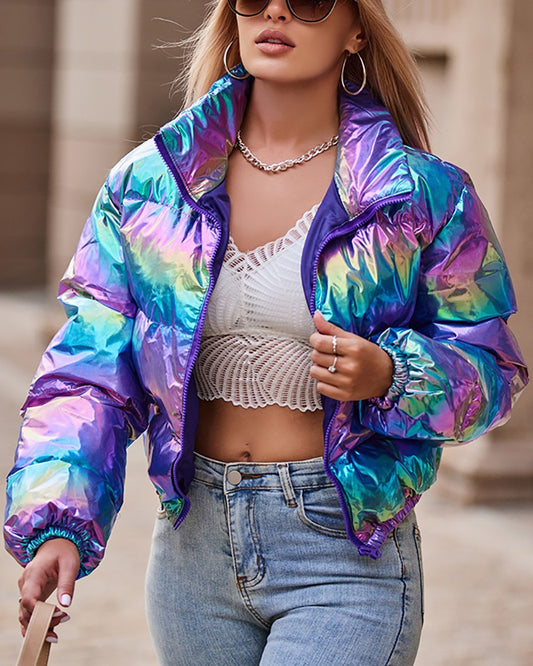 Women's Fashion Long Sleeve Zip Up Puffer Jacket