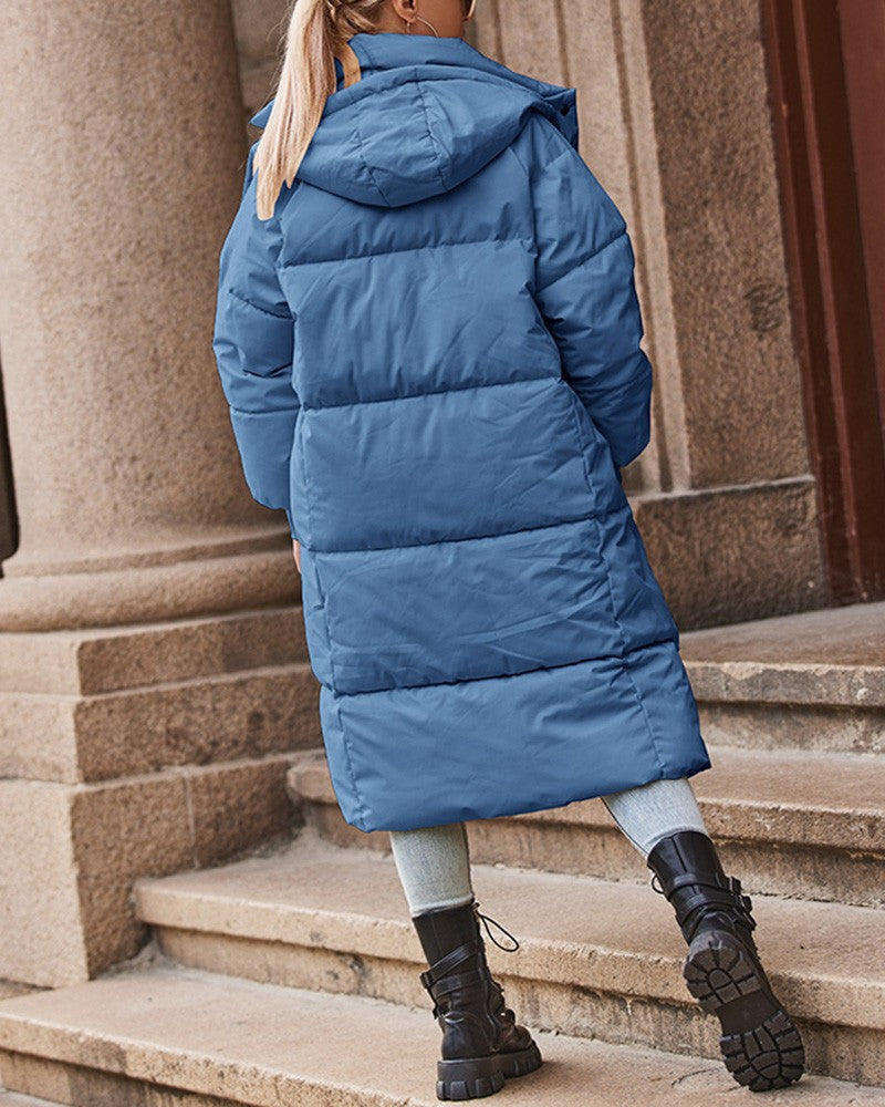 Women's Fashion Pocket Design Hooded Quilted Puffer Coat
