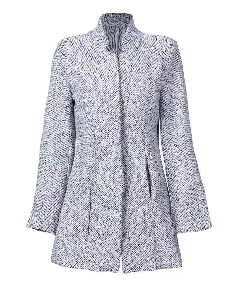 Women's Plaid Print Pocket Design Long Sleeve Casual Coat