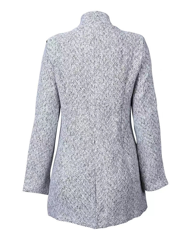 Women's Plaid Print Pocket Design Long Sleeve Casual Coat