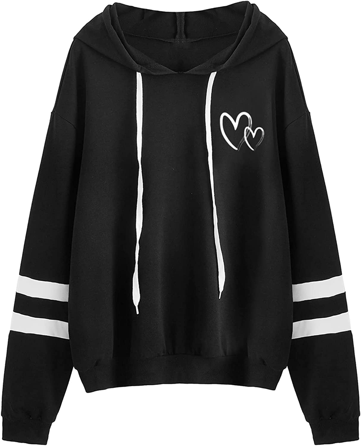 Women's Planet Print Striped Drawstring Pullover Sweatshirt Hoodies
