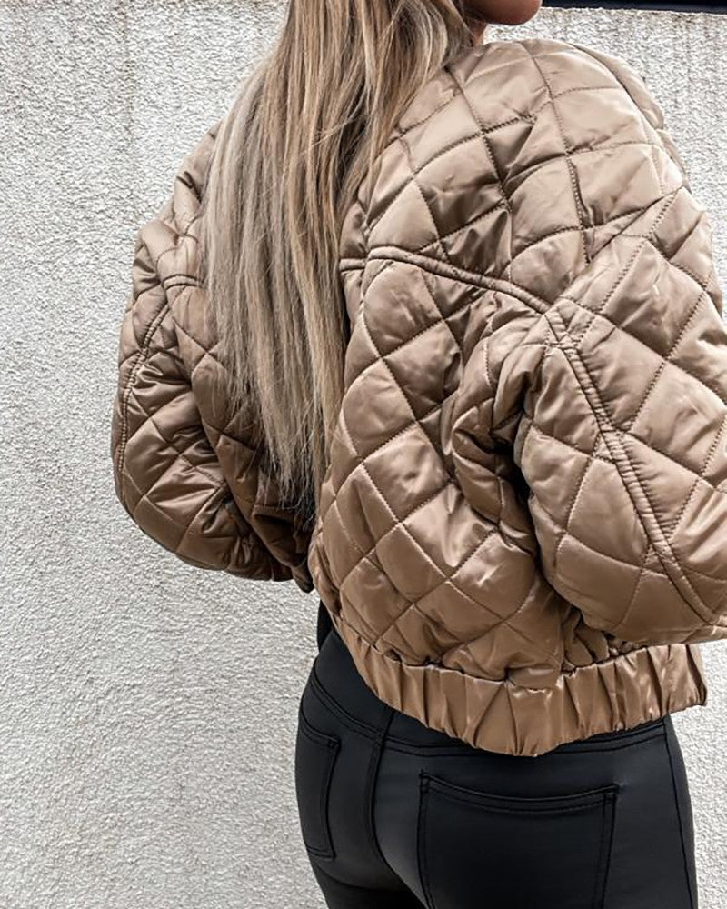 Women's Quilted Long Sleeve Zipper Design Puffer Jacket