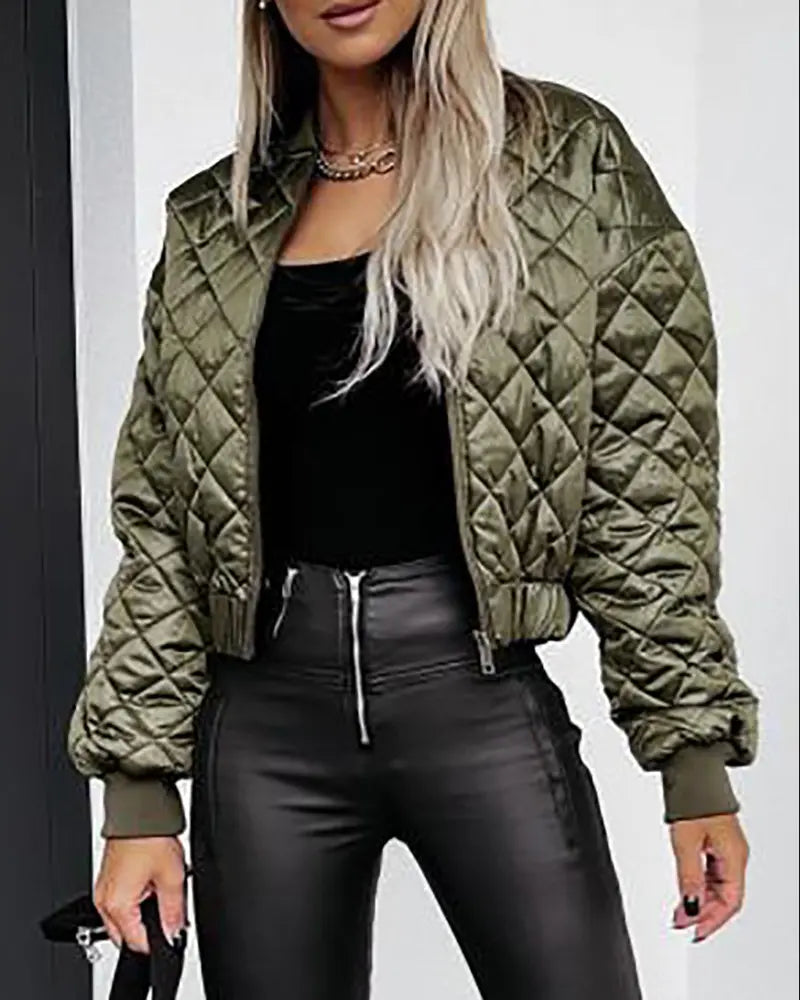 Women's Quilted Long Sleeve Zipper Design Puffer Jacket