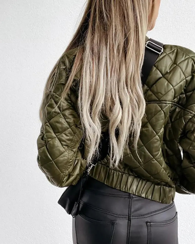 Women's Quilted Long Sleeve Zipper Design Puffer Jacket