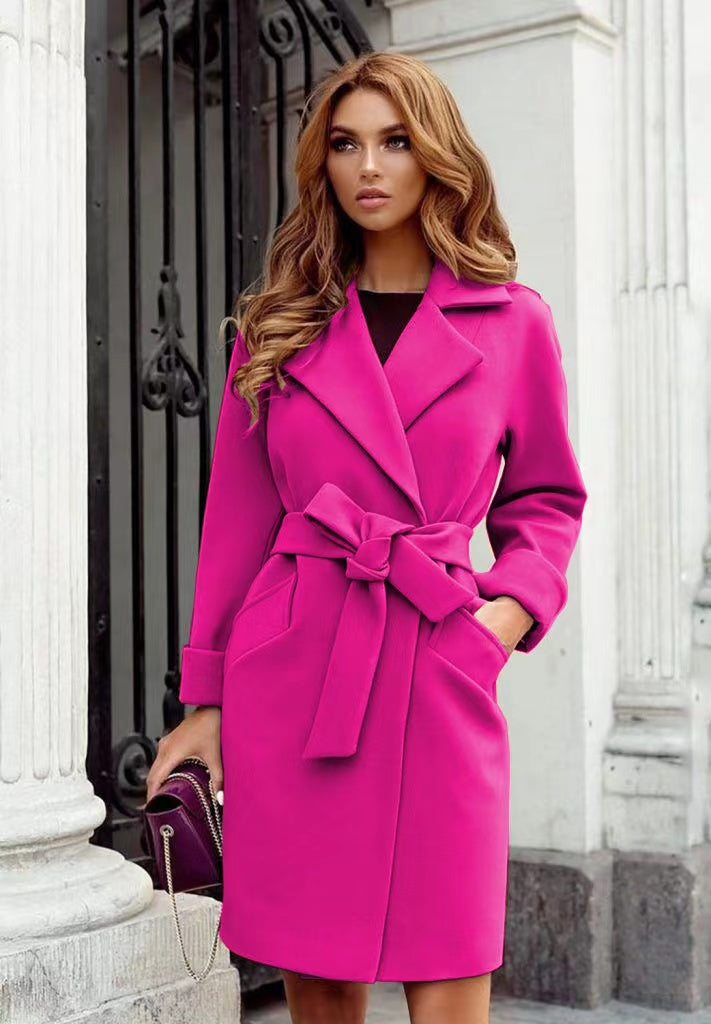Women's Shawl Collar Lapel Trench Jacket Belted Wrap Coat