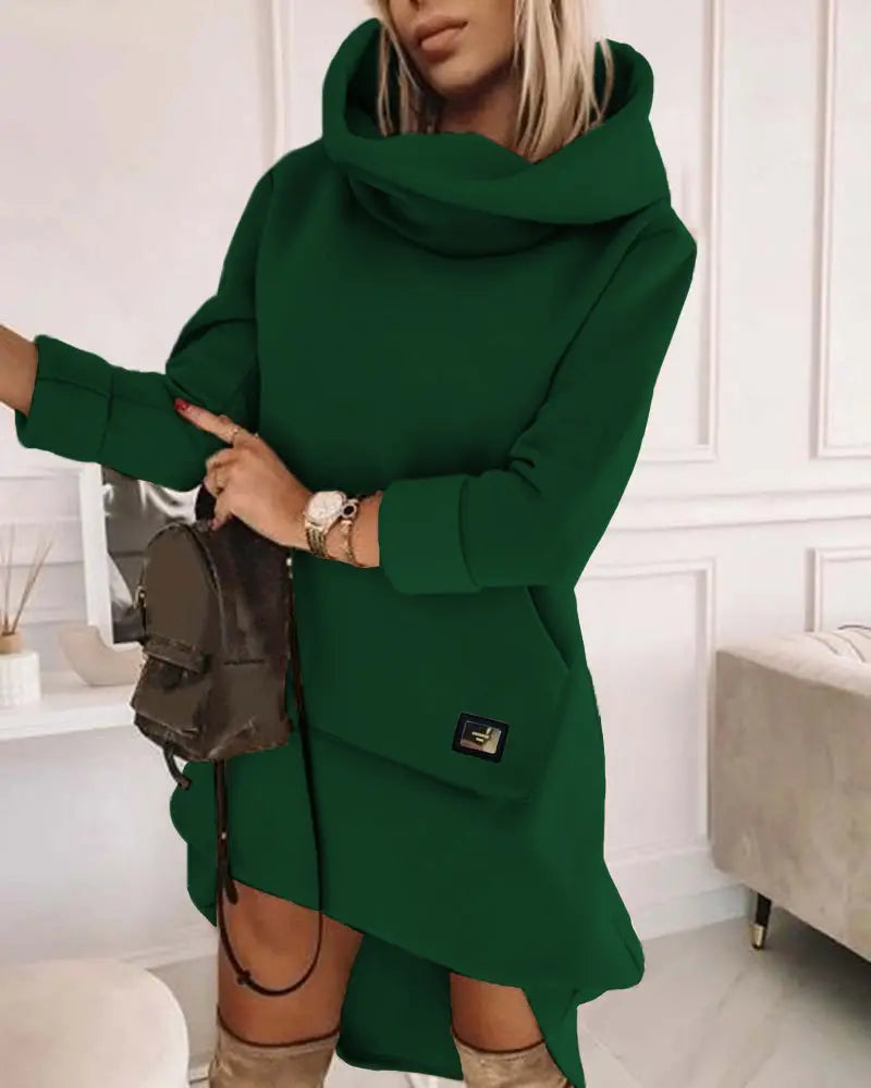 High Neck Long Sleeve Sweatshirt Casual Dress