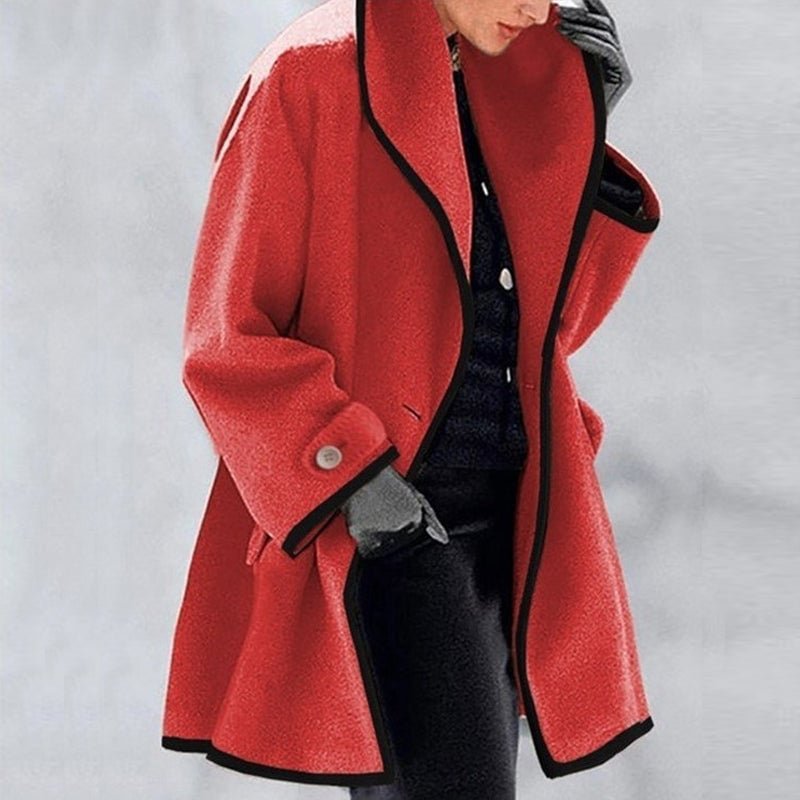 Women's Stylish Hooded Color Block Woolen Coat