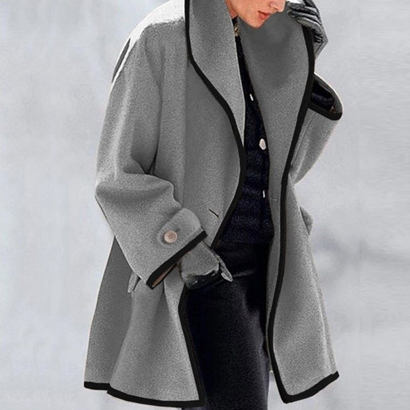 Women's Stylish Hooded Color Block Woolen Coat