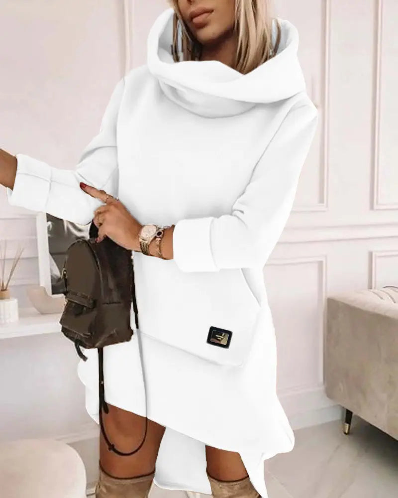 High Neck Long Sleeve Sweatshirt Casual Dress