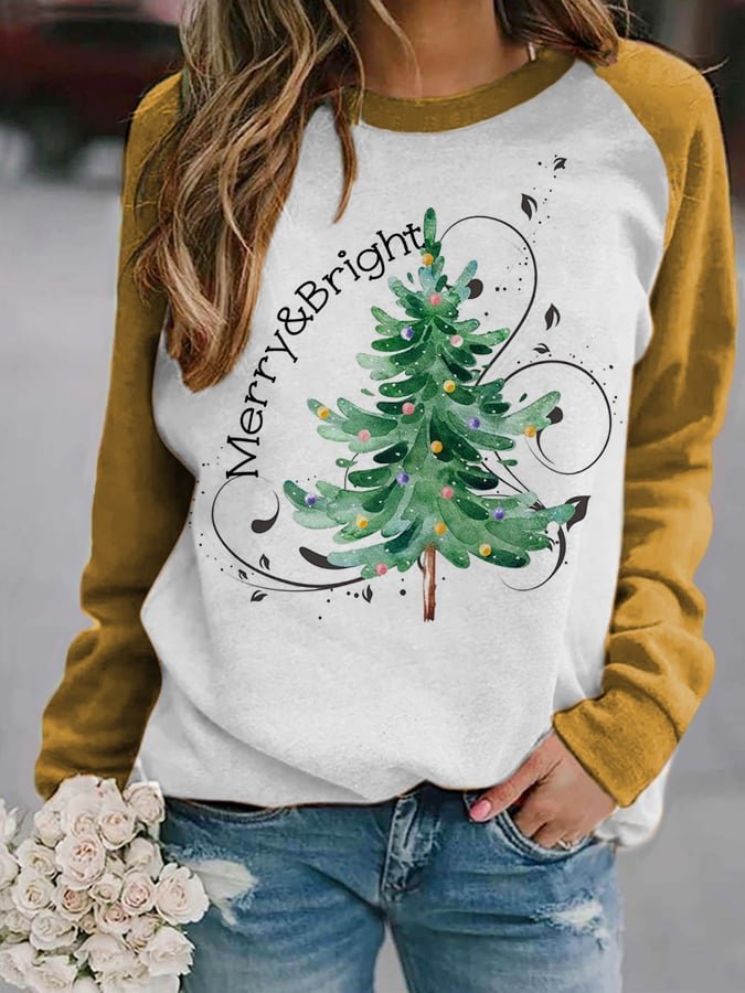 Women's Merry And Bright Christmas Tree🎄 Print Casual Sweatshirt