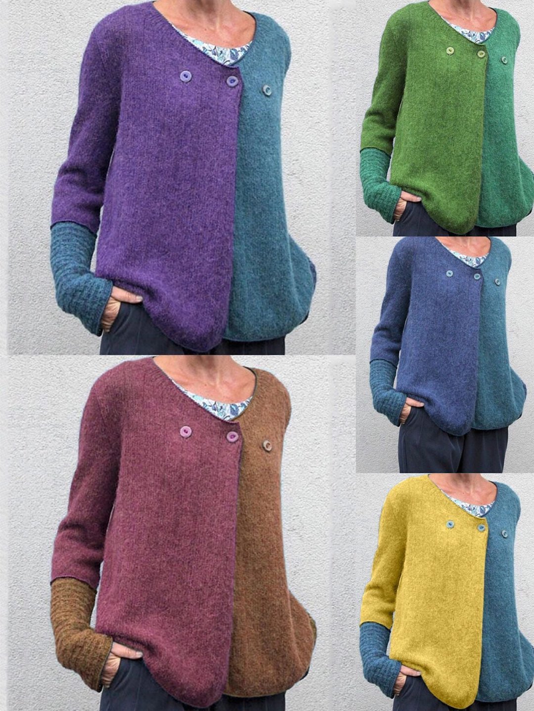 Women's Stylish Casual Contrast Color Loose Knit Sweater