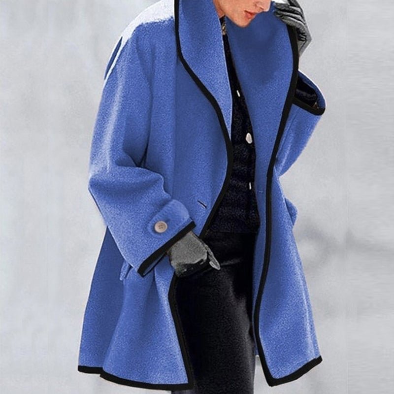 Women's Stylish Hooded Color Block Woolen Coat