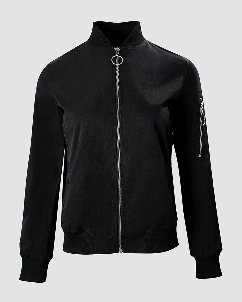 Women's Fashion Long Sleeve Zipper Detail Bomber Jacket