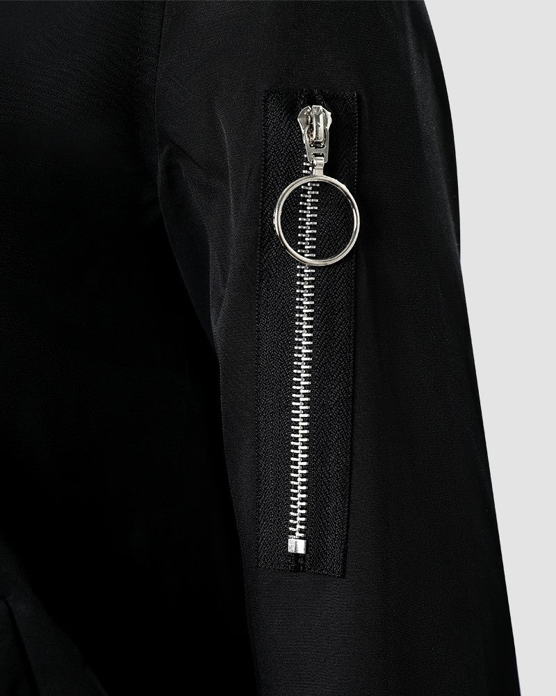 Women's Fashion Long Sleeve Zipper Detail Bomber Jacket