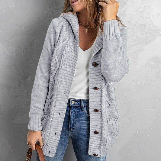 Women's Loose Knit Button Down Cardigan Sweater Coat with Pockets