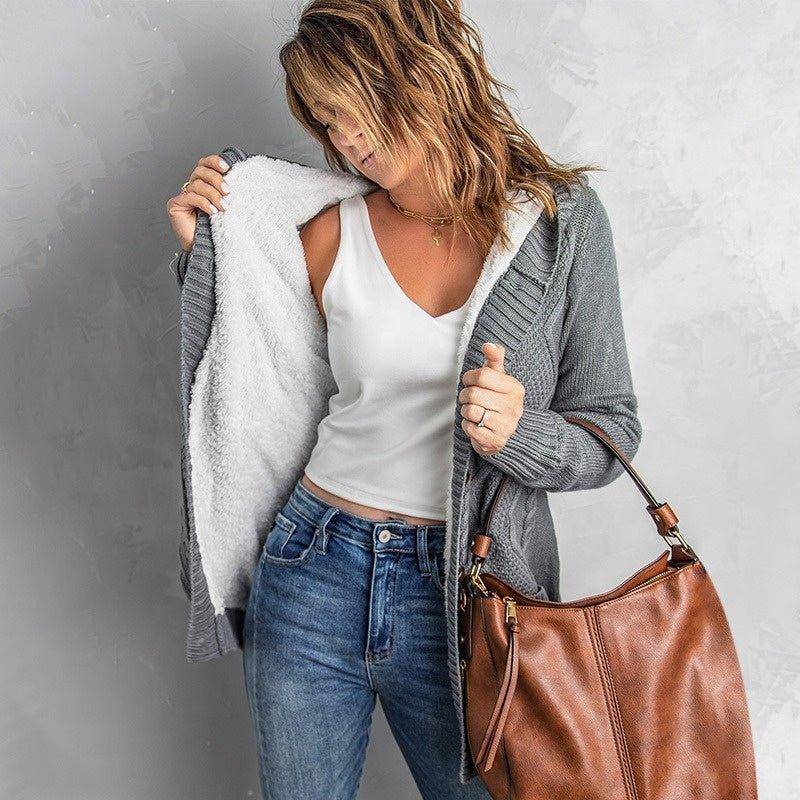 Women's Loose Knit Button Down Cardigan Sweater Coat with Pockets