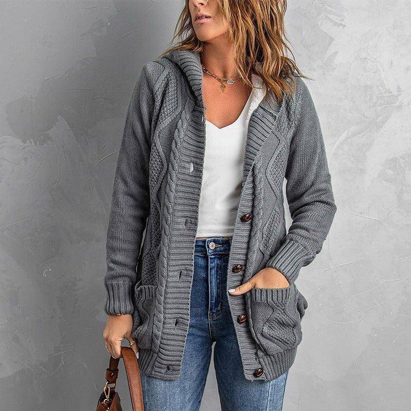 Women's Loose Knit Button Down Cardigan Sweater Coat with Pockets