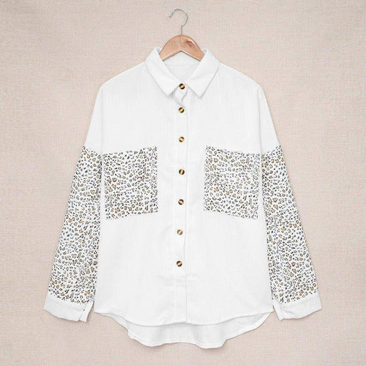 Charlotte Womens Leopard Contrast Denim Oversize Long Sleeve Jean Jackets
