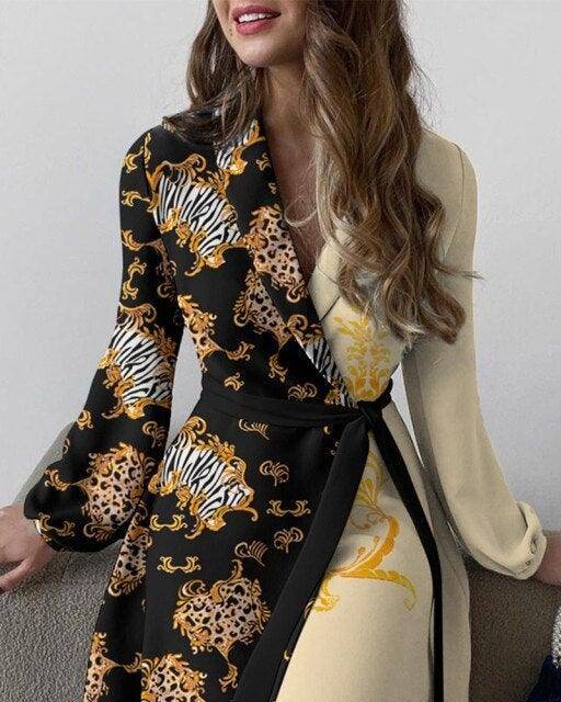 Spring Women's Printed Color Dresses Fashion Lace-up Ladies Dress - Charlotte-dress