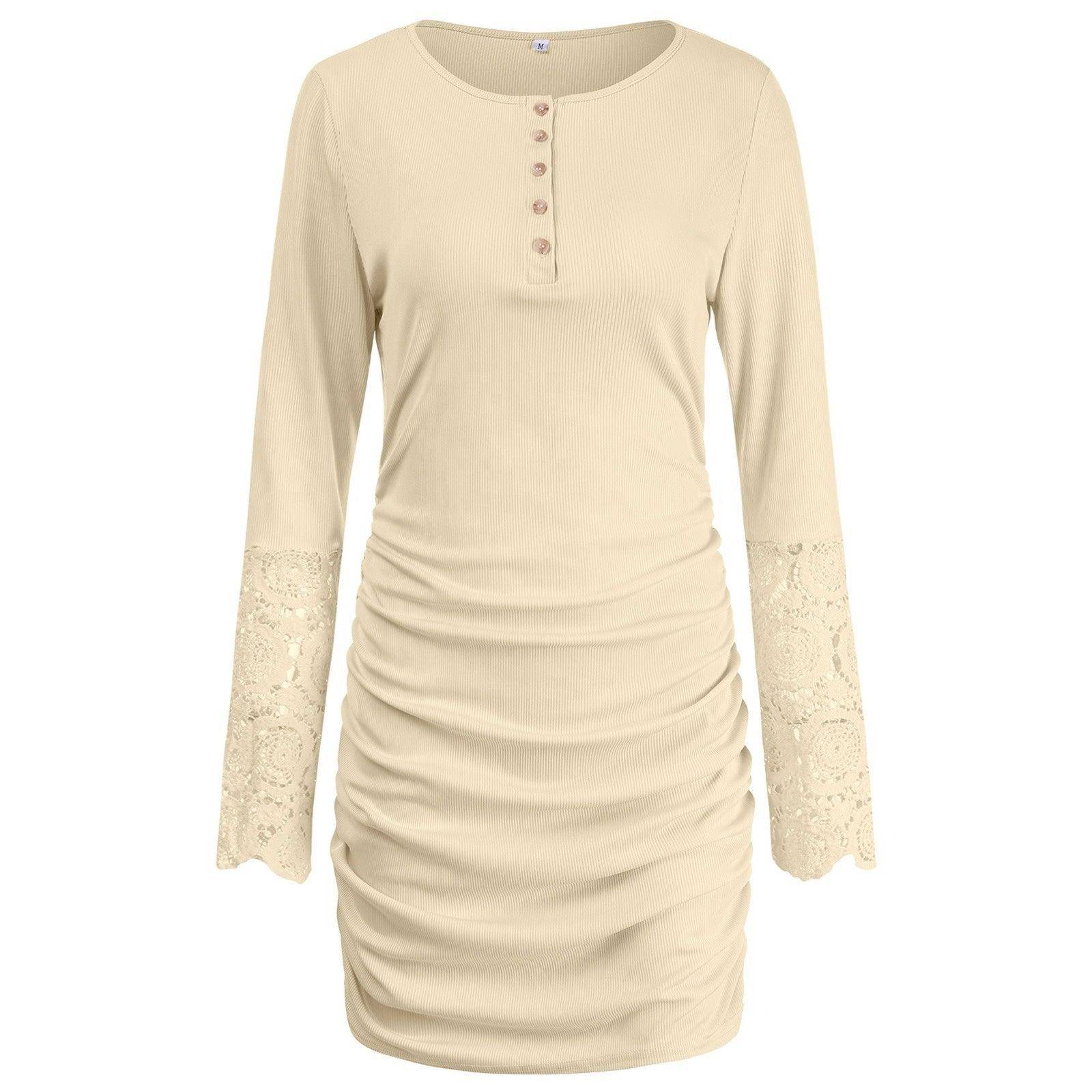 Charlotte Women's Round Neck Lace Sleeve Sexy Hip Dress
