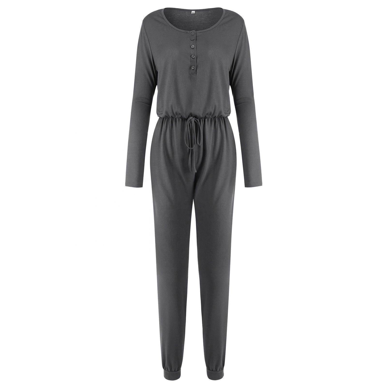 Charlotte Women's Solid Color Round Neck Long Sleeve Skinny Jumpsuit