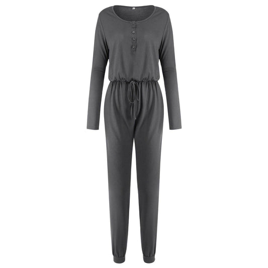 Charlotte Women's Solid Color Round Neck Long Sleeve Skinny Jumpsuit