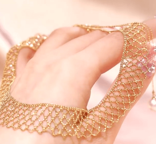 Gold-plated 18K Flash Mesh Lace Necklace with Pearl Pandent