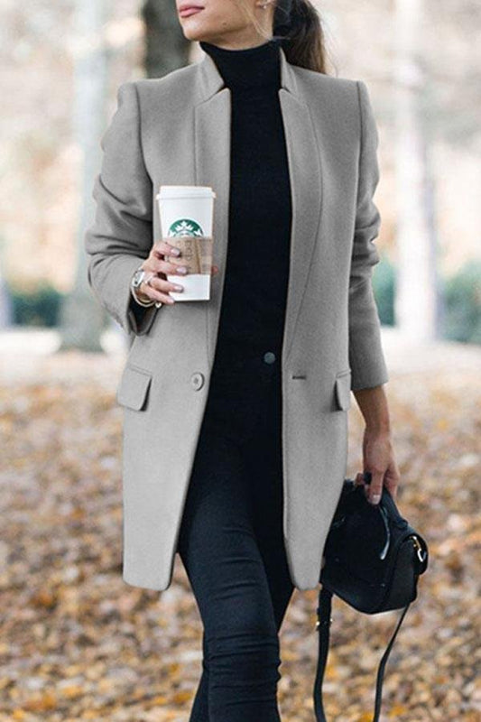Women's Stylish Casual Solid Color Mandarin Collar Coat
