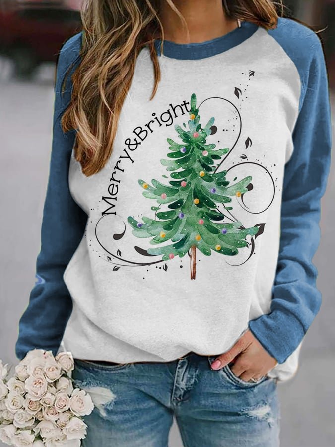 Women's Merry And Bright Christmas Tree🎄 Print Casual Sweatshirt