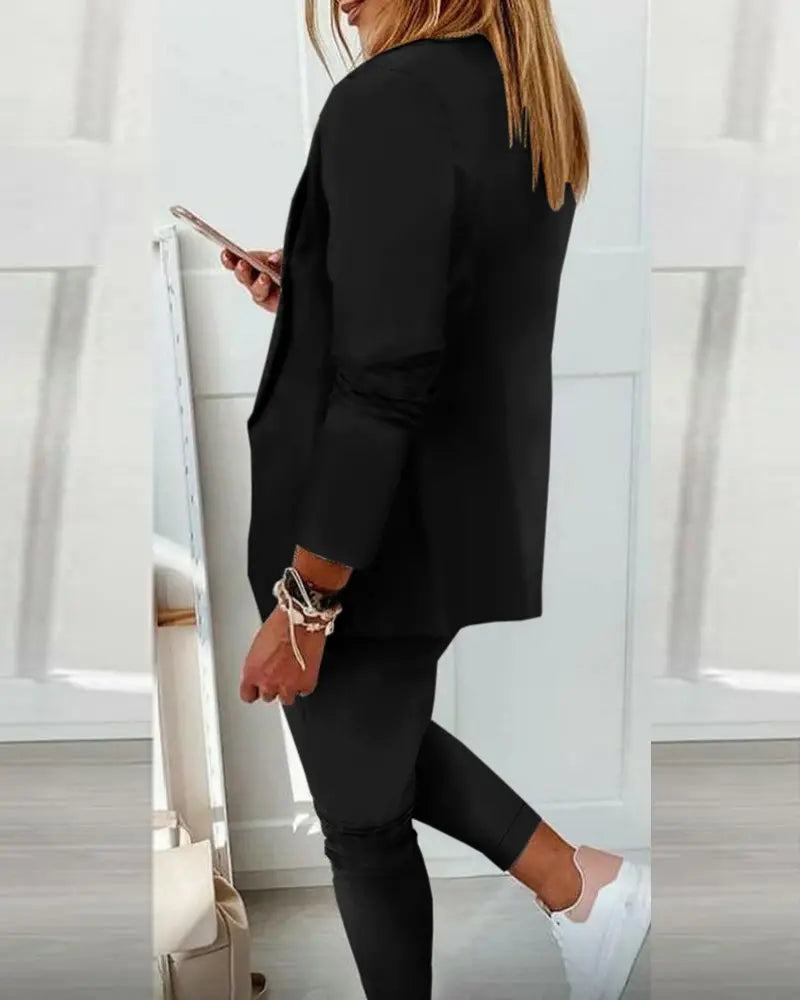 Lapel Neck Blazer Coat & Drawstring Pants Set