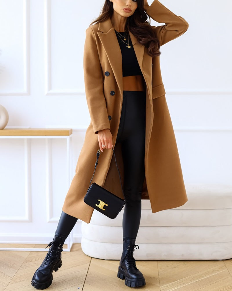 Women's Fashion Long Sleeve Double Breasted Overcoat