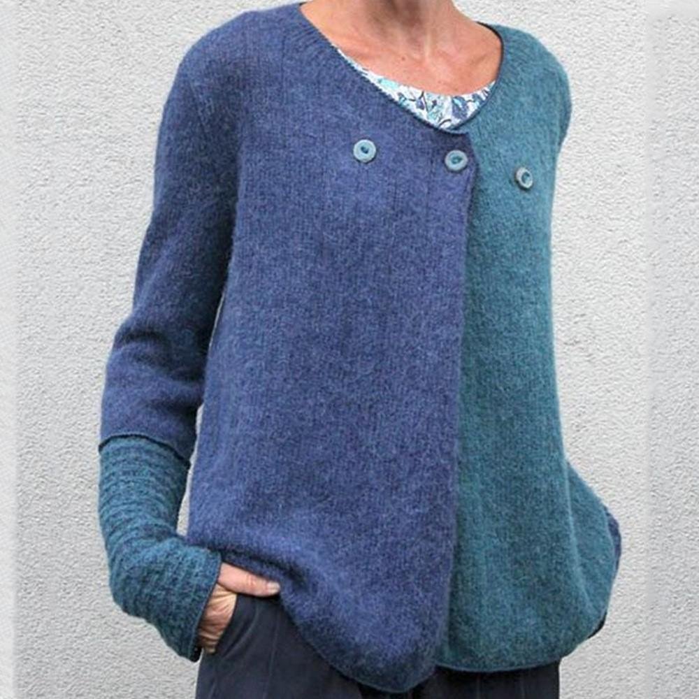 Women's Stylish Casual Contrast Color Loose Knit Sweater