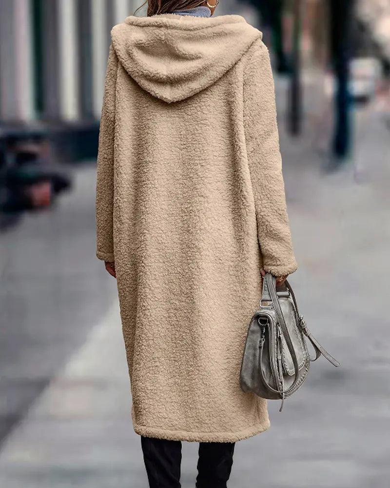 Women's Hooded Long Sleeve Longline Teddy Coat