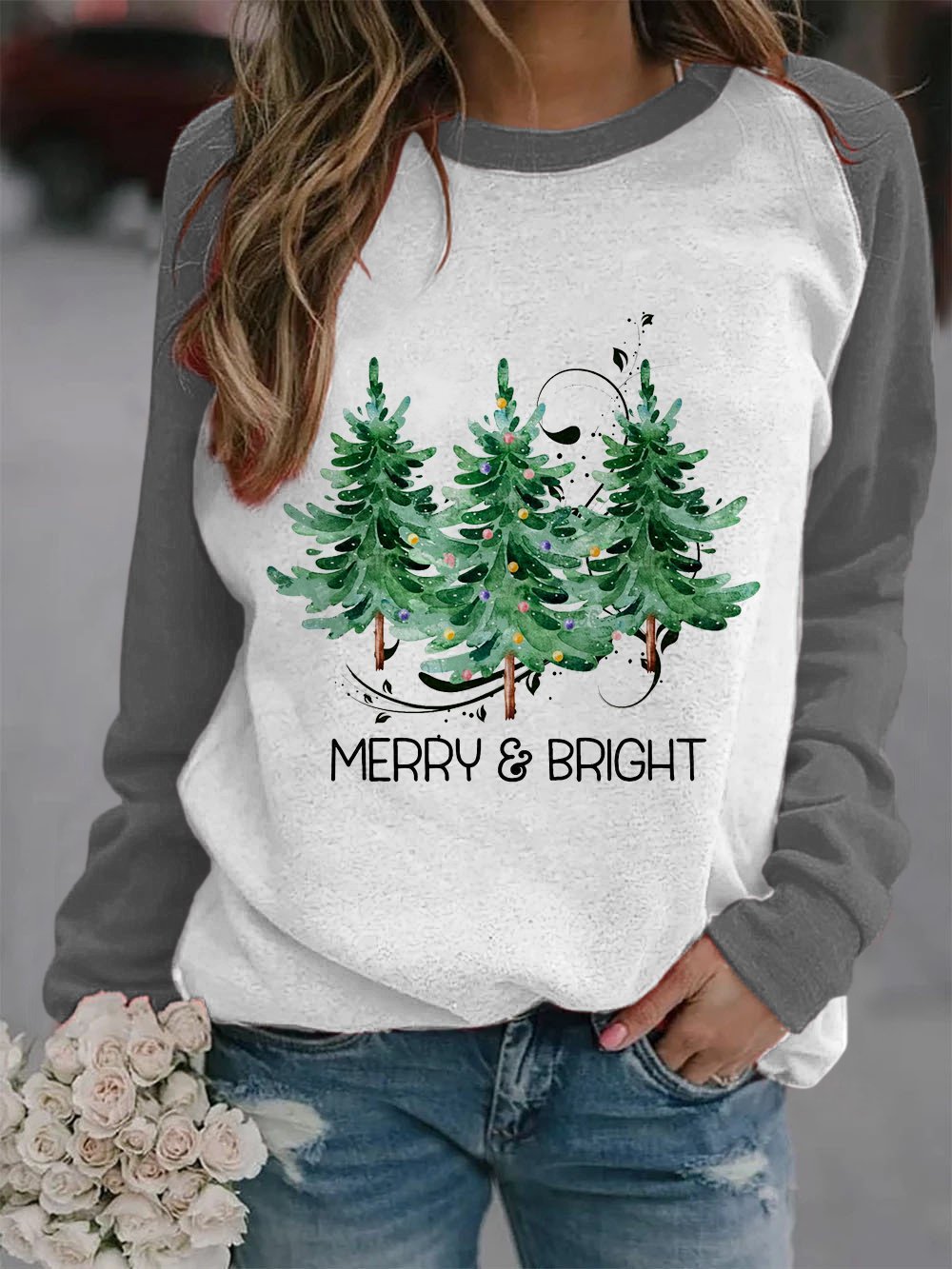 Women's Merry And Bright Christmas Tree🎄 Print Casual Sweatshirt