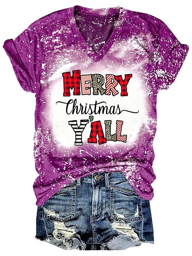 Merry Christmas Tie-Dye Print Short-Sleeve T-Shirt
