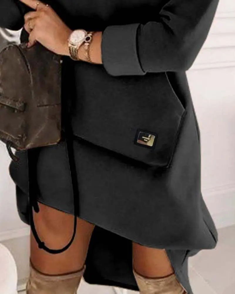 High Neck Long Sleeve Sweatshirt Casual Dress