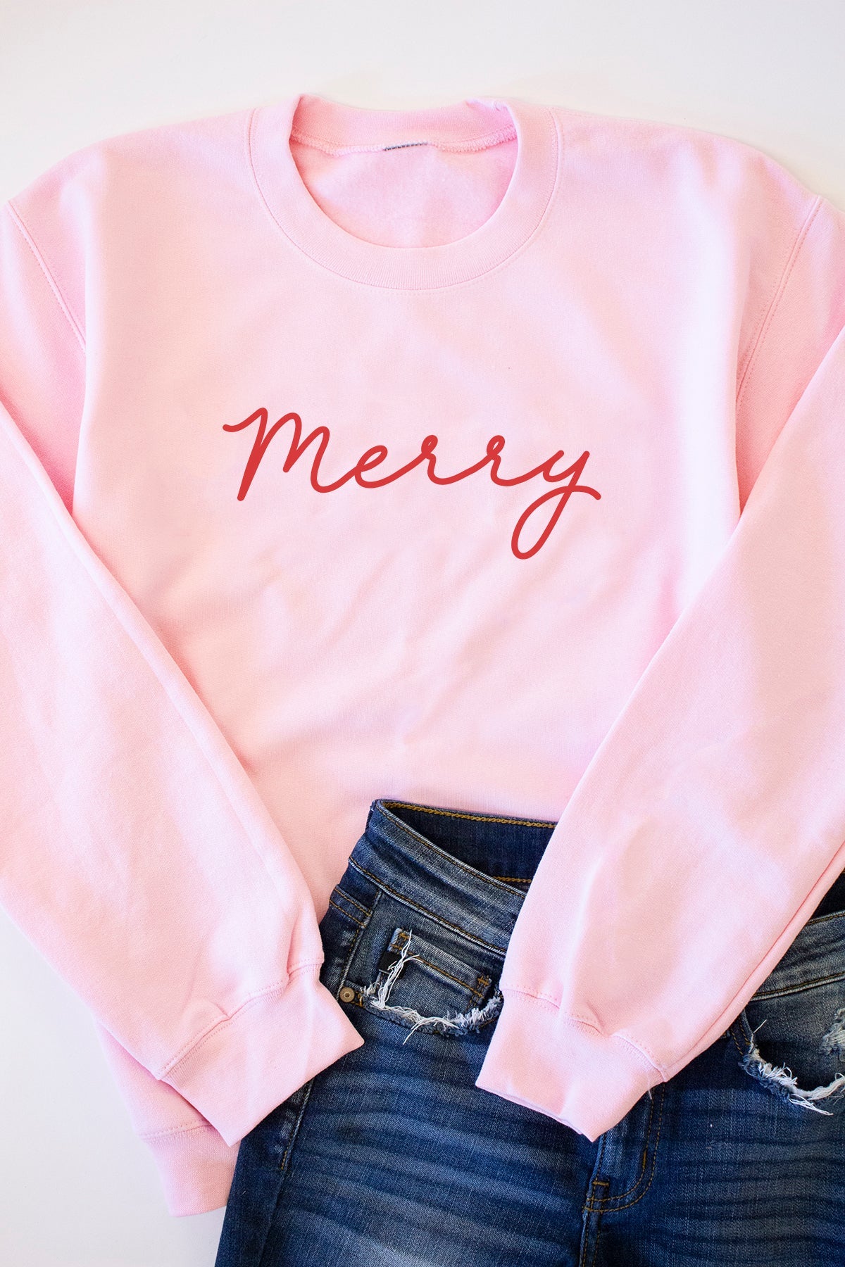 Merry Script Light Pink Plus Size Graphic Sweatshirts
